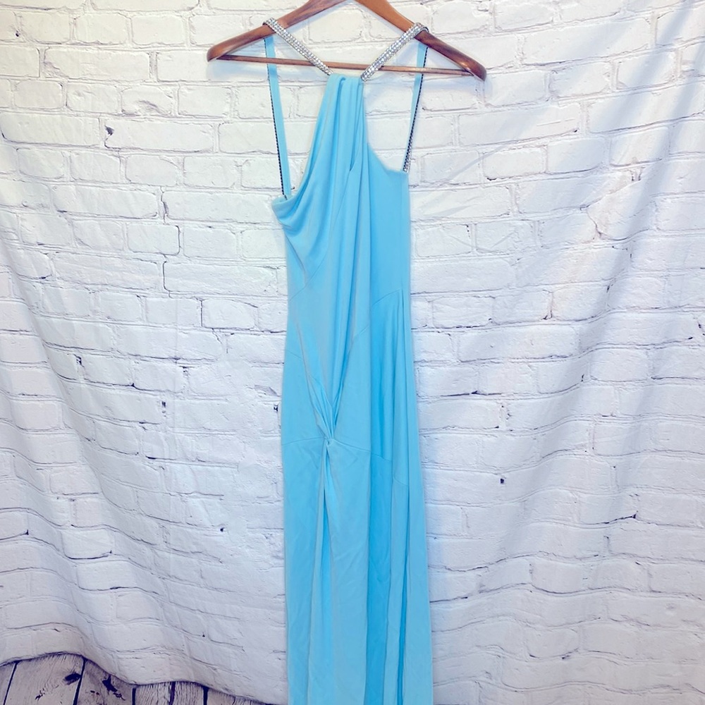 Nicole Batki Blue Silver Jewel Straps Long Formal Gown Straps Size X-Small